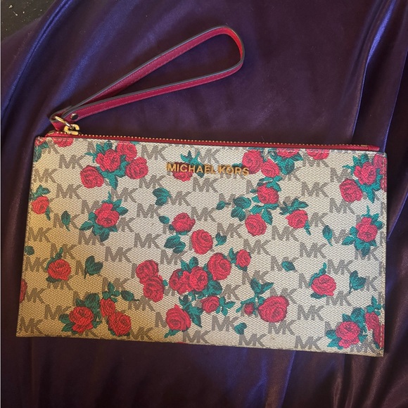 Michael Kors Red Floral Wristlet Clutch - Picture 1 of 4